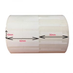 Giấy in mã vạch tem nhãn vàng (42x10)mmx1x50m đuôi dài 30mm Giấy in mã vạch tem nhãn vàng (42x10)mmx1x50m đuôi dài 30mm