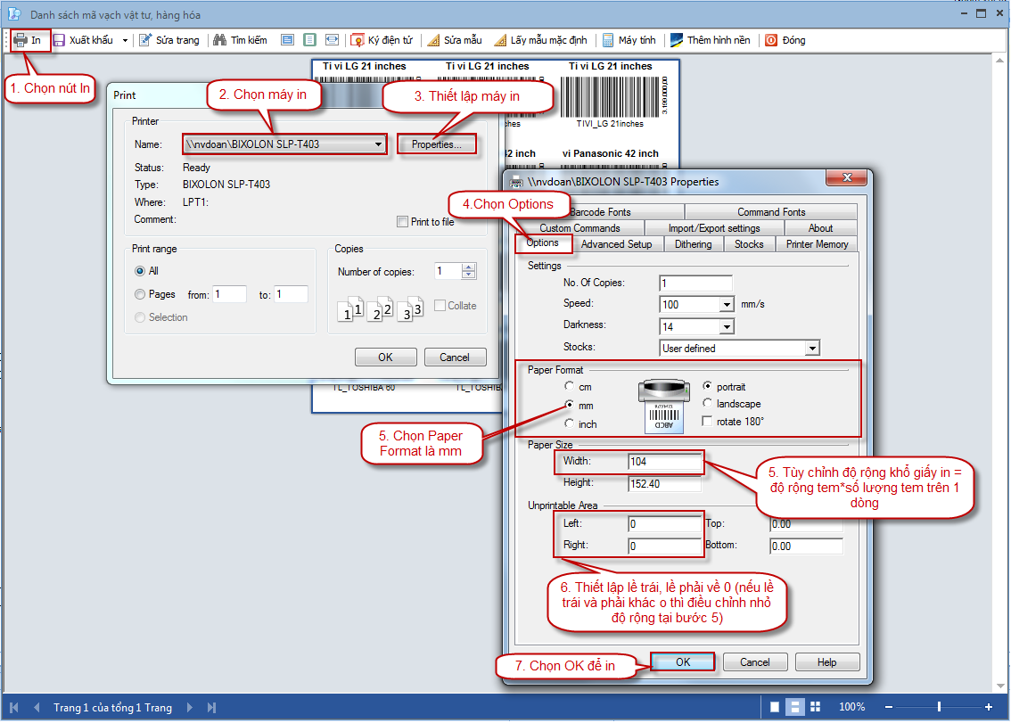 Hướng dẫn in mã vạch trên Misa cho khách hàng